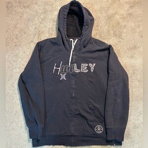 Vintage Hurley Wool Fleece Lined Full Zip Hoodie Size XL Embroidered Y2K Skate